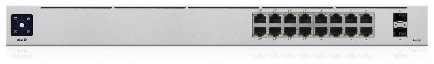 Lüliti|UBIQUITI|USW-16-POE|Tüüp L2|Desktop/pedestal|Rack|16x10Base-T / 100Base-TX / 1000Base-T|2xSFP|PoE pesad 16|PoE+ pesad 8|18 Vatti|USW-16-POE