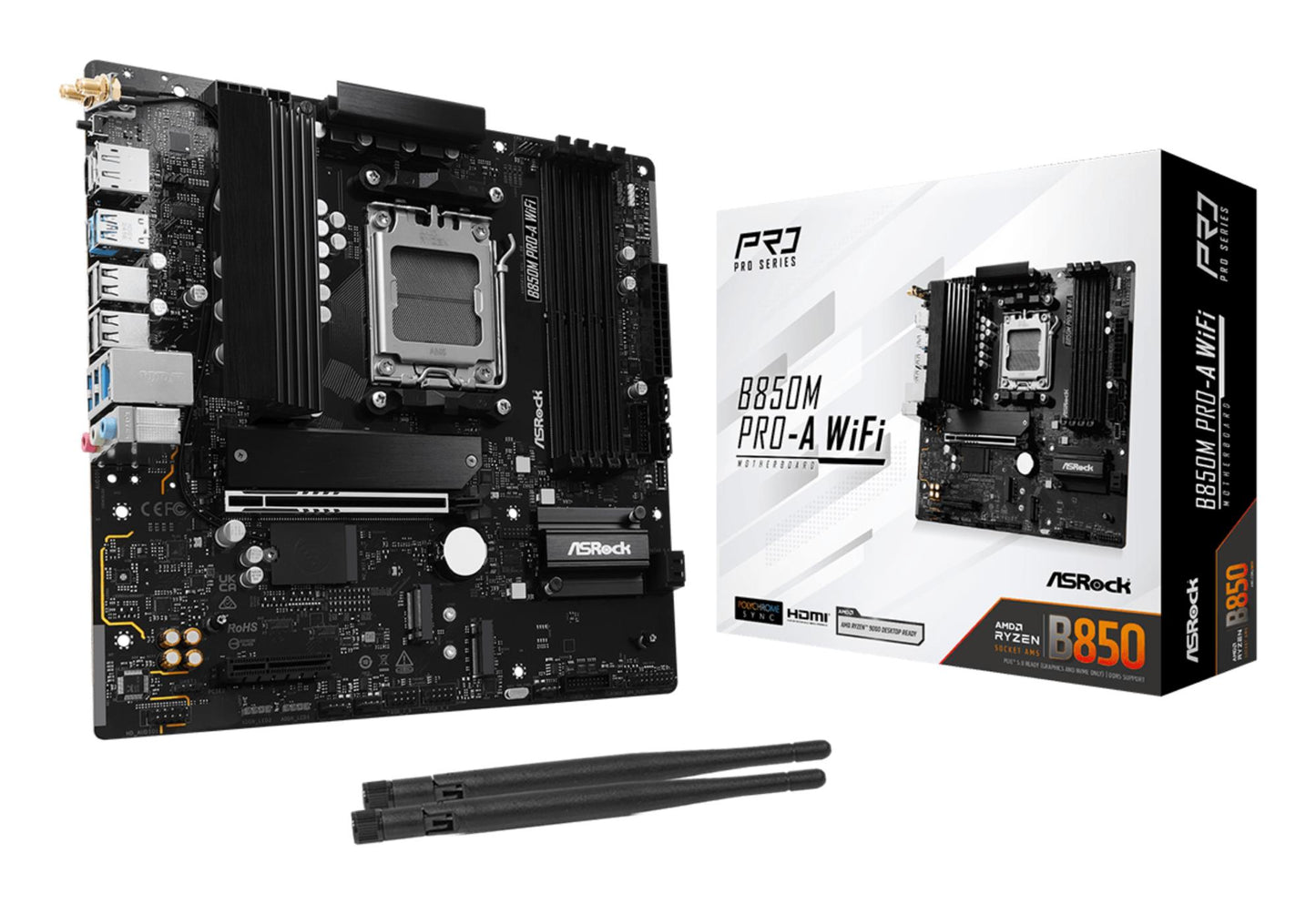 Mainboard|ASROCK|1xPCI-Express 4.0 4x |1xPCI-Express 5.0 16x|1xM.2|1xHDMI|1xDisplayPort|1xAudio-In|1xAudio-Out|1xMicrophone|4xUSB 2.0|3xUSB 3.2|1xUSB-C|1xRJ45|B850MPRO-AWIFI