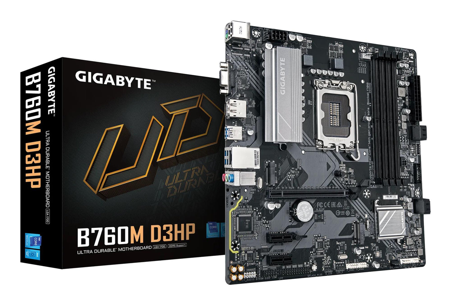 Emaplaat|GIGABYTE|Intel B760 Express|LGA1700|Micro-ATX|Mälu DDR5|Mälu pesad 4|2xPCI-Express 3.0 1x|1xPCI-Express 4.0 16x|2xM.2|1x15pin D-sub|1xHDMI|1xDisplayPort|2xUSB 2.0|5xUSB 3.2|1xUSB-C|1xPS/2|1xRJ45|3xAudio port|B760MD3HP1.0