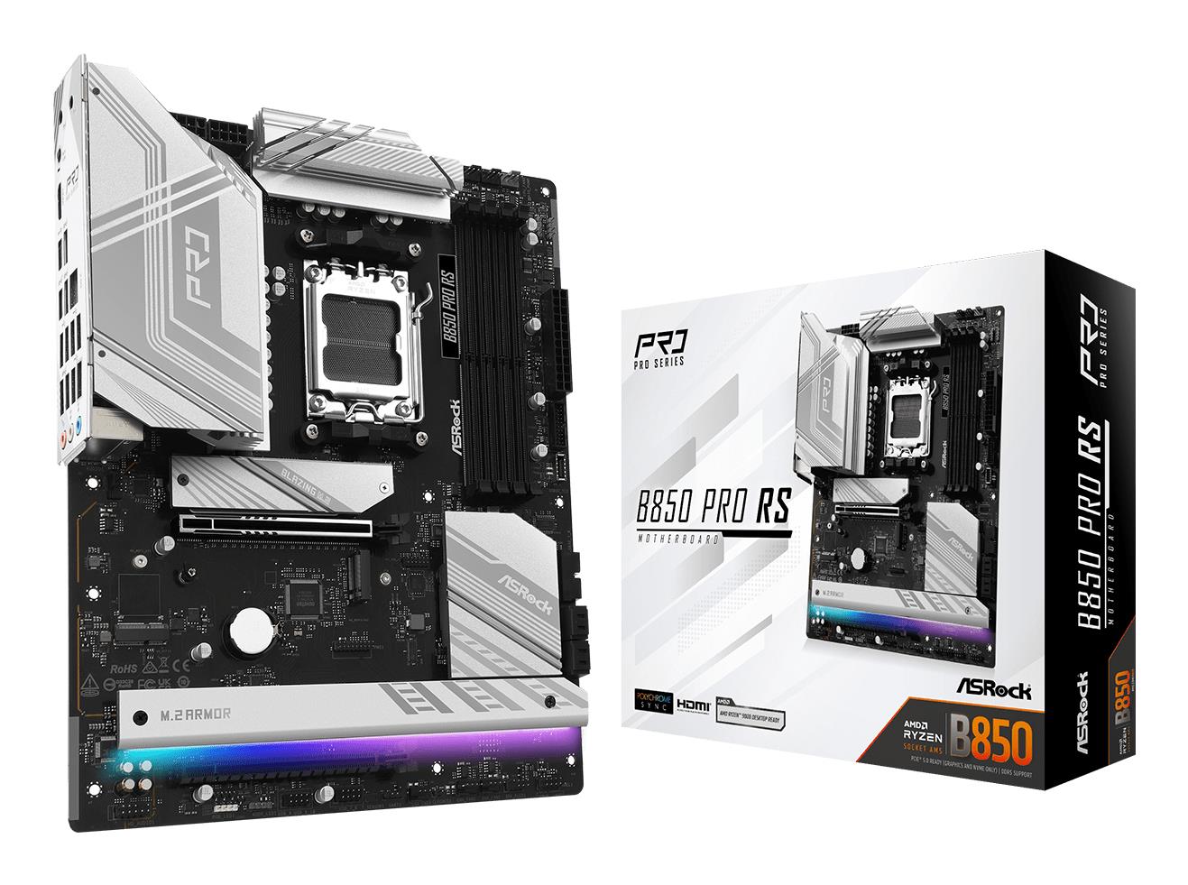 Emaplaat|ASROCK|AMD B850|SAM5|ATX|Mälu DDR5|Mälu pesad 4|1xPCI-Express 4.0 16x|1xPCI-Express 5.0 16x|1xM.2|1xHDMI|1xAudio-In|1xAudio-Out|1xMikrofon|6xUSB 2.0|5xUSB 3.2|1xUSB-C|1xRJ45|B850PRORS