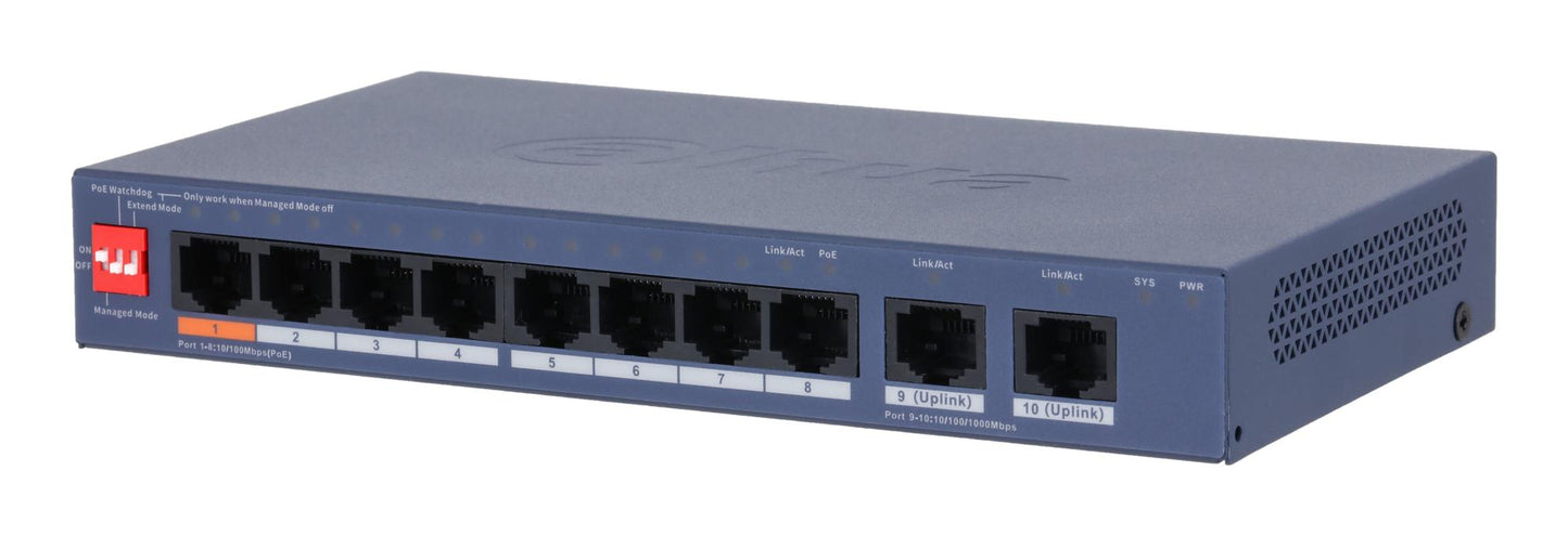Lüliti|DAHUA|DH-CS4010-8ET2GT-60|Lüliti kiht L2|8xRJ-45 porti|RJ-45 portide tüüp Kiire Ethernet (10/100)|2xGigabit Ethernet (vask) portide arv|8xPower over Ethernet (PoE) portide arv|Kokku Power over Ethernet (PoE) eelarve 60 W|CS4010-8ET2GT-60