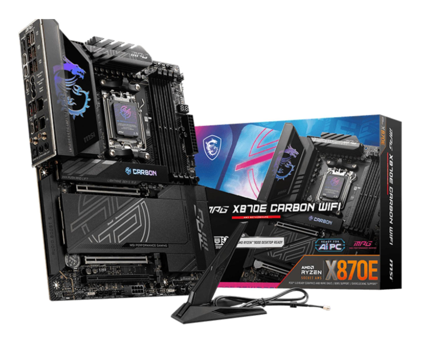 Peamine plaat|MSI|AMD X870E|SAM5|ATX|Mälu DDR5|Mälu pesad 4|3xPCI-Express 16x|1xPCI-Express 4.0 4x|1xPCI-Express 5.0 4x|1xPCI-Express 5.0 16x|4xM.2|4xUSB 2.0|4xUSB 3.2|3xUSB-C|1xOptiline S/PDIF|2xRJ45|2xHeliport|MPGX870ECARBONWIFI
