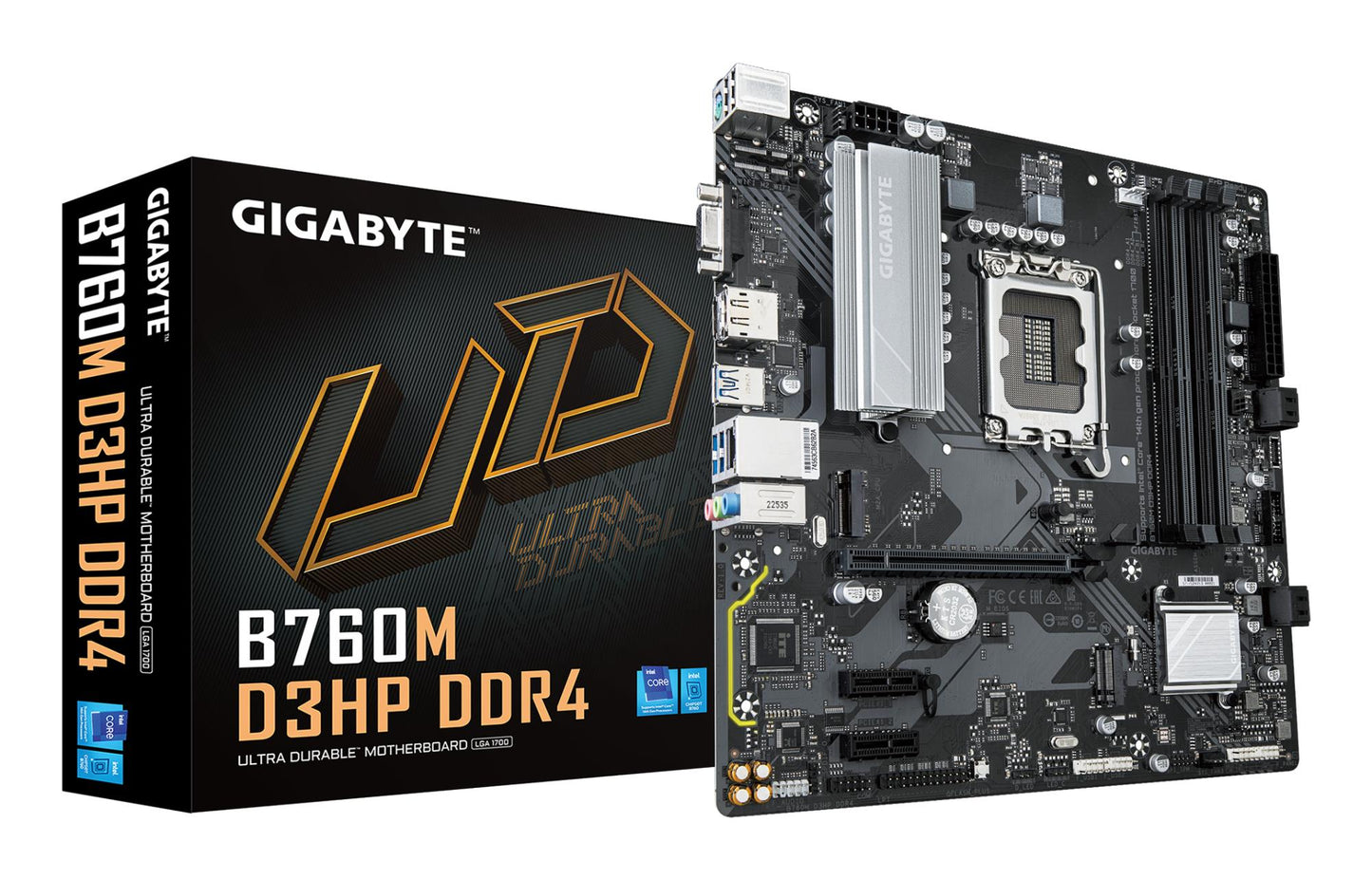 Emaplaat|GIGABYTE|Intel B760 Express|LGA1700|Micro-ATX|Mälu DDR4|Mälu pesad 4|2xPCI-Express 3.0 1x|1xPCI-Express 4.0 16x|2xM.2|1x15pin D-sub|1xHDMI|1xDisplayPort|6xUSB 2.0|5xUSB 3.2|1xUSB-C|1xPS/2|1xRJ45|3xAudio port|B760MD3HPDDR4