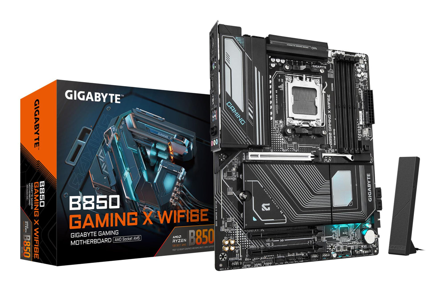 Peamine plaat|GIGABYTE|AMD B850|SAM5|ATX|Mälu DDR5|Mälu pesad 4|2xPCI-Express 3.0 1x|3xM.2|1xHDMI|1xDisplayPort|5xUSB 2.0|3xUSB 3.2 tüüp B|2xUSB 3.2|2xUSB-C|1xPS/2|1xOptiline S/PDIF|1xRJ45|B850GAMINGXWIFI6E