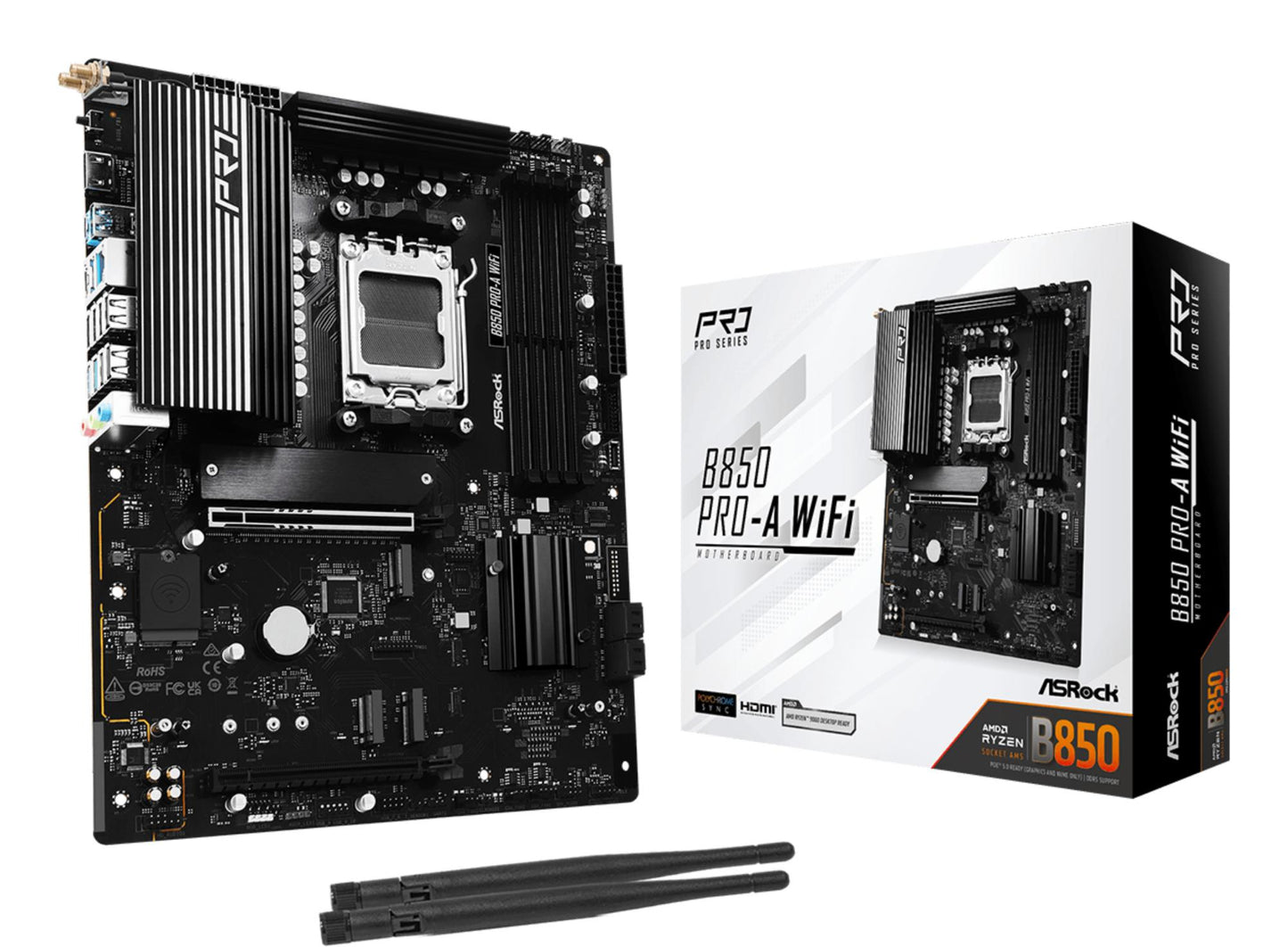 Emaplaat|ASROCK|AMD B850|SAM5|ATX|Mälu DDR5|Mälu pesad 4|1xPCI-Express 4.0 16x|1xPCI-Express 5.0 16x|1xM.2|1xHDMI|1xAudio-In|1xAudio-Out|1xMikrofon|6xUSB 2.0|4xUSB 3.2|1xUSB-C|1xRJ45|B850PRO-AWIFI