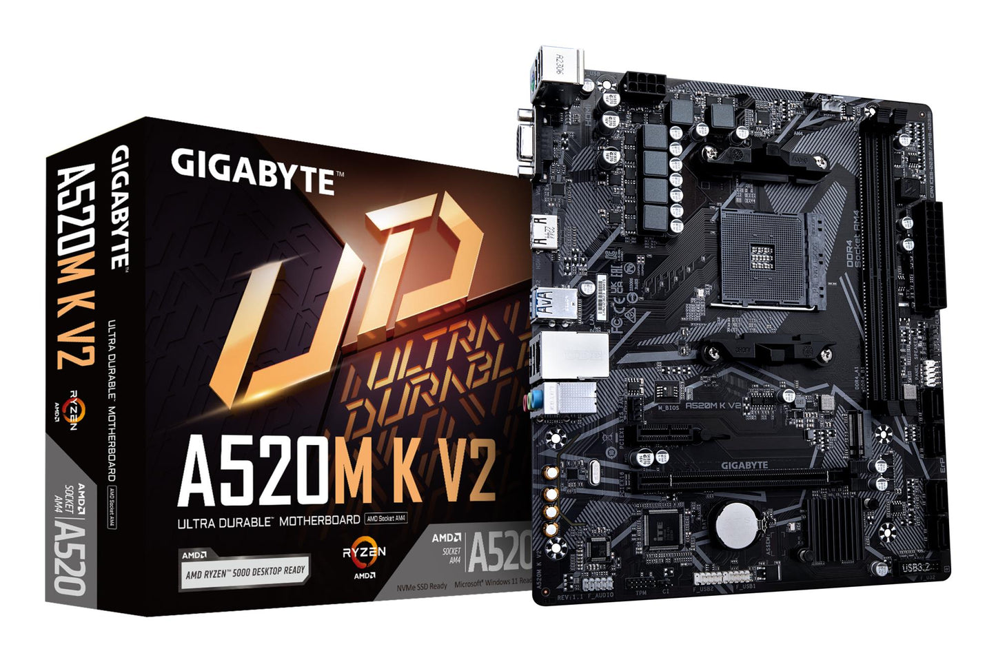 Peamine plaat|GIGABYTE|AMD A520|SAM4|Micro-ATX|Mälu DDR4|Mälu pesad 2|1xPCI-Express 3.0 1x|1xPCI-Express 3.0 16x|1xM.2|1x15pin D-sub|1xHDMI|2xUSB 2.0|4xUSB 3.2|1xPS/2|1xRJ45|3xAudio port|A520MKV21.1