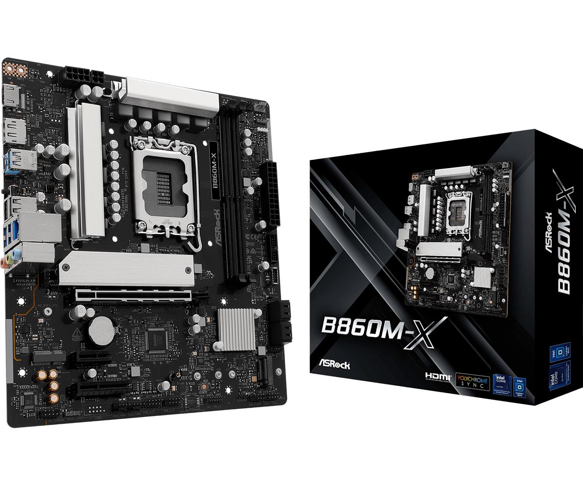 Mainboard|ASROCK|Intel B860 Express|LGA1851|Micro-ATX|Memory DDR5|Memory slots 2|1xPCI-Express 4.0 1x|1xPCI-Express 4.0 4x |1xPCI-Express 4.0 16x|1xM.2|1xHDMI|1xDisplayPort|1xAudio-In|1xAudio-Out|1xMicrophone|2xUSB 2.0|3xUSB 3.2|1xUSB-C|1xRJ45|B860M-X