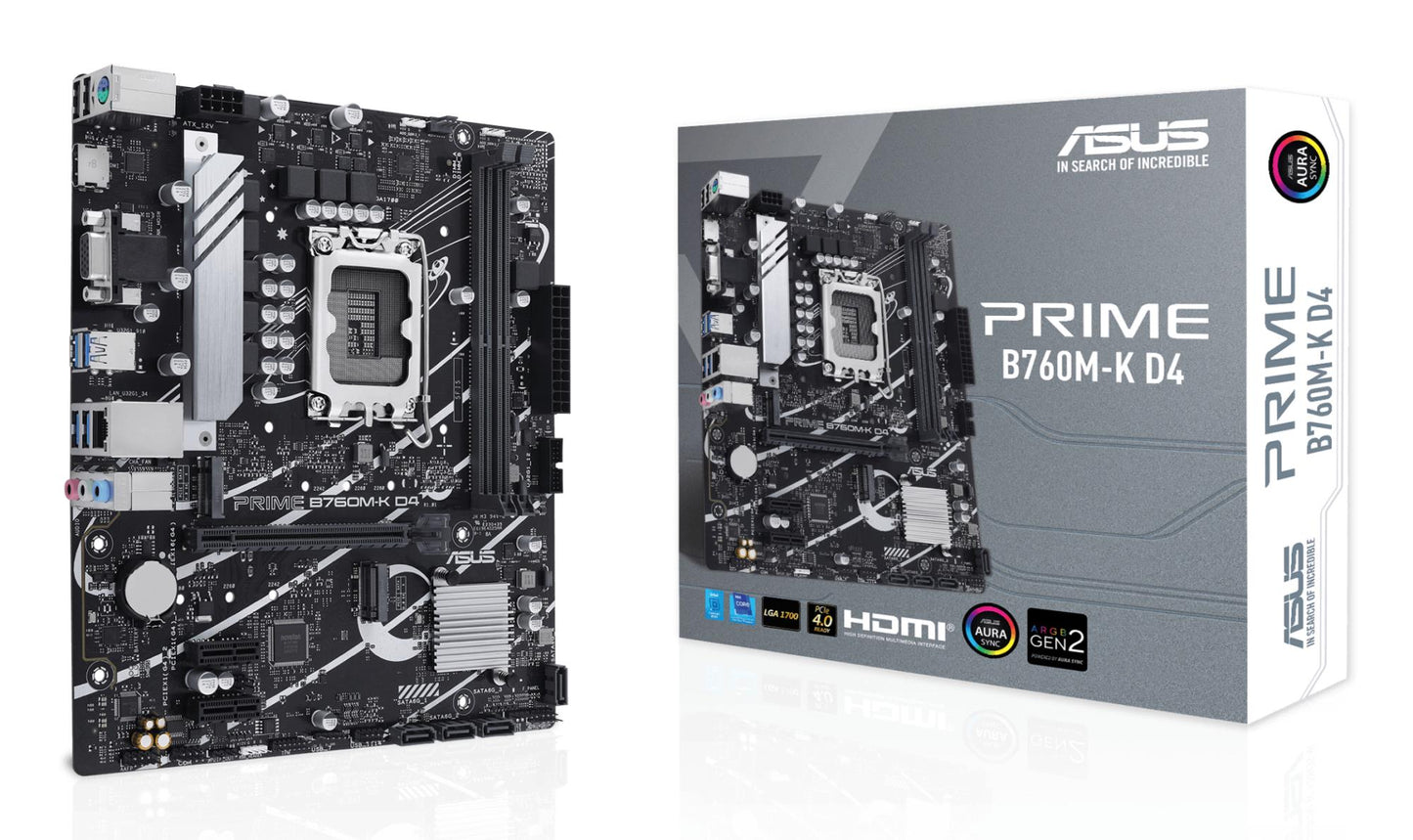 Emaplaat|ASUS|Intel B760 Express|LGA1700|Micro-ATX|Mälu DDR4|Mälu pesad 2|2xPCI-Express 4.0 1x|1xPCI-Express 4.0 16x|2xM.2|1x15pin D-sub|1xHDMI|2xUSB 2.0|4xUSB 3.2|1xPS/2|1xRJ45|3xAudio port|PRIMEB760M-KD4