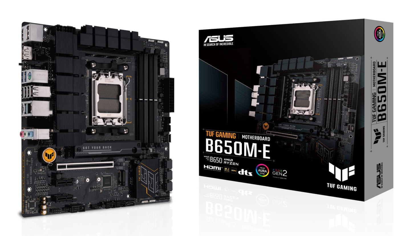 Mainboard|ASUS|AMD B650|SAM5|Micro-ATX|Memory DDR5|Memory slots 4|2xPCI-Express 4.0 1x|1xPCI-Express 4.0 16x|2xM.2|1xHDMI|2xDisplayPort|4xUSB 2.0|2xUSB 3.2|2xUSB-C|1xRJ45|3xAudio port|TUFGAMINGB650M-E