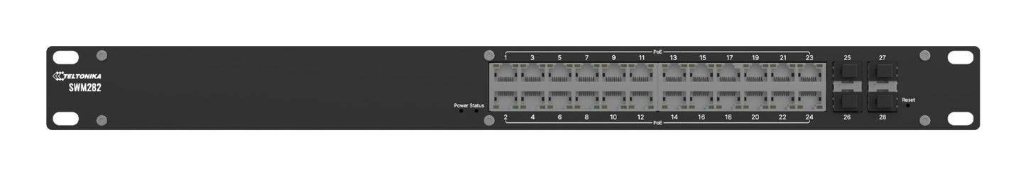 Lüliti|TELTONIKA|SWM282000200|Lüliti tüüp Hallatav|Lüliti kiht L2|24xRJ-45 porti|Toide üle Etherneti (PoE) Jah|24xToide üle Etherneti pluss (PoE+) portide arv|SWM282