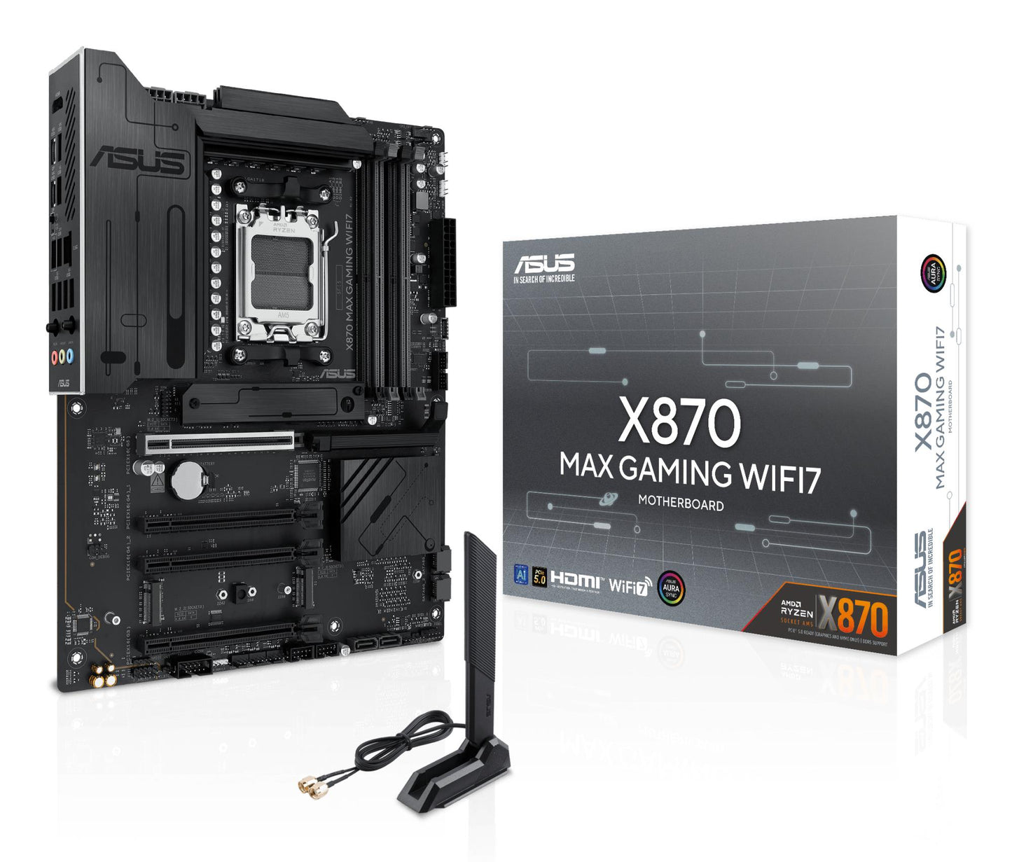 Peakaart|ASUS|AMD X870|SAM5|ATX|Mälu DDR5|Mälu pesad 4|1xPCI-Express 3.0 16x|2xPCI-Express 4.0 16x|1xPCI-Express 5.0 16x|3xM.2|1xHDMI|4xUSB 2.0|4xUSB 3.2|2xUSB-C|1xRJ45|3xHeliport|X870MAXGAMINGWIFI7