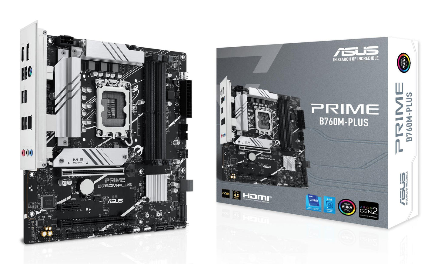 Peamine plaat|ASUS|Intel B760 Express|LGA1700|Micro-ATX|Mälu DDR5|Mälu pesad 4|1xPCI-Express 4.0 1x|2xPCI-Express 4.0 16x|2xM.2|1xHDMI|1xDisplayPort|4xUSB 2.0|2xUSB 3.2|1xPS/2|1xRJ45|3xHeliporti|PRIMEB760M-PLUS
