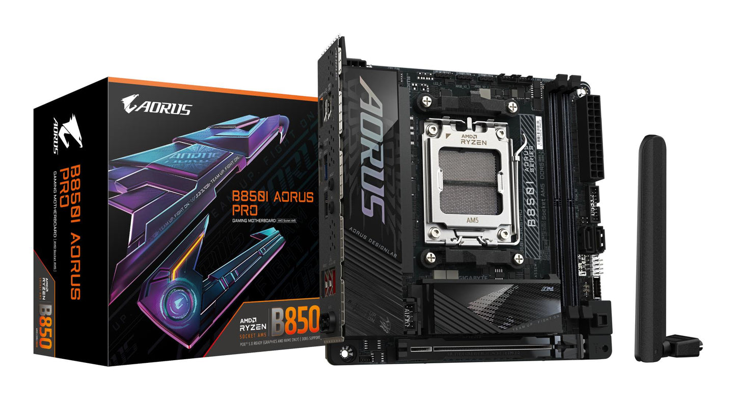 Emaplaat|GIGABYTE|AMD B850|SAM5|Mini-ITX|Mälu DDR5|Mälu pesad 2|1xPCI-Express 16x|2xM.2|1xHDMI|2xUSB 2.0|2xUSB 3.2 tüüpi B|2xUSB 3.2|1xUSB-C|1xRJ45|2xAudio port|B850IAORUSPRO