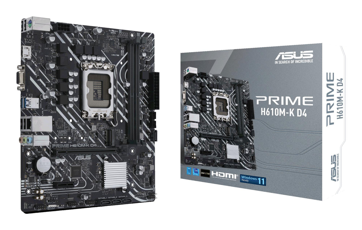Mainboard|ASUS|Intel H610|LGA1700|MicroATX|Memory DDR4|Memory slots 2|1xPCI-Express 3.0 1x|1xPCI-Express 4.0 16x|1xM.2|1x15pin D-sub|1xHDMI|2xAudio-In|1xAudio-Out|4xUSB 2.0|2xUSB 3.2|1xPS/2|1xRJ45|PRIMEH610M-KD4