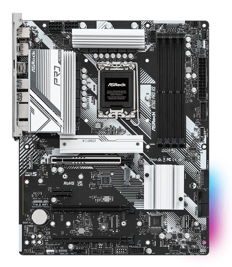 Emaplaat|ASROCK|Intel B760 Express|LGA1700|ATX|Mälu DDR5|Mälu pesad 4|1xPCI-Express 3.0 1x|1xPCI-Express 3.0 16x|1xPCI-Express 4.0 16x|1xPCI-Express 5.0 16x|3xM.2|1xHDMI|1xDisplayPort|2xUSB 2.0|5xUSB 3.2|1xUSB-C|1xRJ45|3xAudio port|B760PRORS