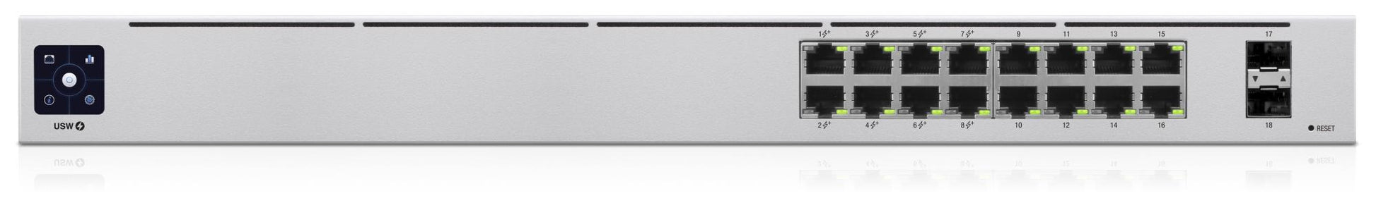 Switch|UBIQUITI|USW-16-POE|Type L2|Desktop/pedestal|Rack|16x10Base-T / 100Base-TX / 1000Base-T|2xSFP|PoE ports 16|PoE+ ports 8|18 Watts|USW-16-POE