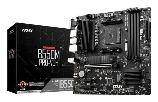 Mainboard|MSI|AMD B550|SAM4|MicroATX|Memory DDR4|Memory slots 4|2xPCI-Express 3.0 1x|1xPCI-Express 4.0 16x|2xM.2|1x15pin D-sub|1xHDMI|1xDisplayPort|2xAudio-In|1xAudio-Out|2xUSB 2.0|4xUSB 3.2|1xPS/2|1xRJ45|B550MPRO-VDH