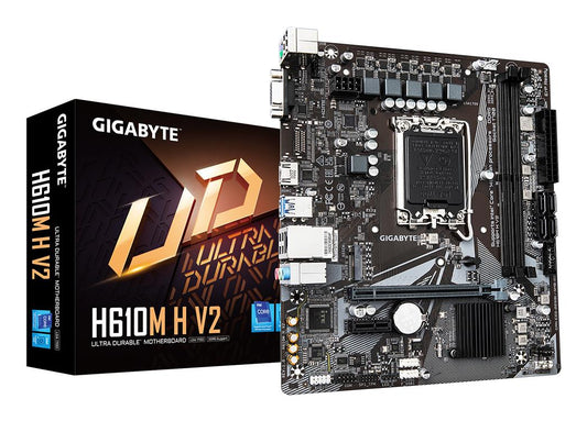 Mainboard|GIGABYTE|Intel H610|LGA1700|Micro-ATX|Memory DDR5|Memory slots 2|1xPCI-Express 3.0 1x|1xPCI-Express 4.0 16x|1xM.2|1x15pin D-sub|1xHDMI|4xUSB 2.0|2xUSB 3.2|1xPS/2|1xRJ45|3xAudio port|H610MHV21.0