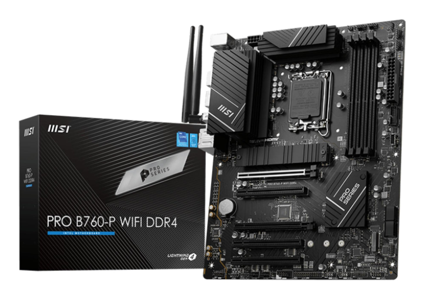 Emaplaat|MSI|Intel B760 Express|LGA1700|ATX|Mälu DDR4|Mälu pesad 4|5xPCI-Express 5.0 16x|2xM.2|1xHDMI|1xDisplayPort|4xUSB 2.0|2xUSB 3.2|1xUSB-C|1xPS/2|1xOptical S/PDIF|1xRJ45|5xHeliport|PROB760-PWIFIDDR4