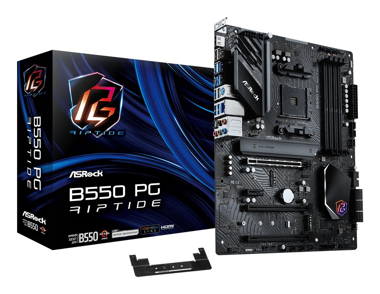 Mainboard|ASROCK|AMD B550|SAM4|ATX|Memory DDR4|Memory slots 4|3xPCI-Express 16x|1xPCI-Express 3.0 1x|2xM.2|1xHDMI|2xUSB 2.0|8xUSB 3.2|1xPS/2|1xOptical S/PDIF|1xRJ45|5xAudio port|B550PGRIPTIDE