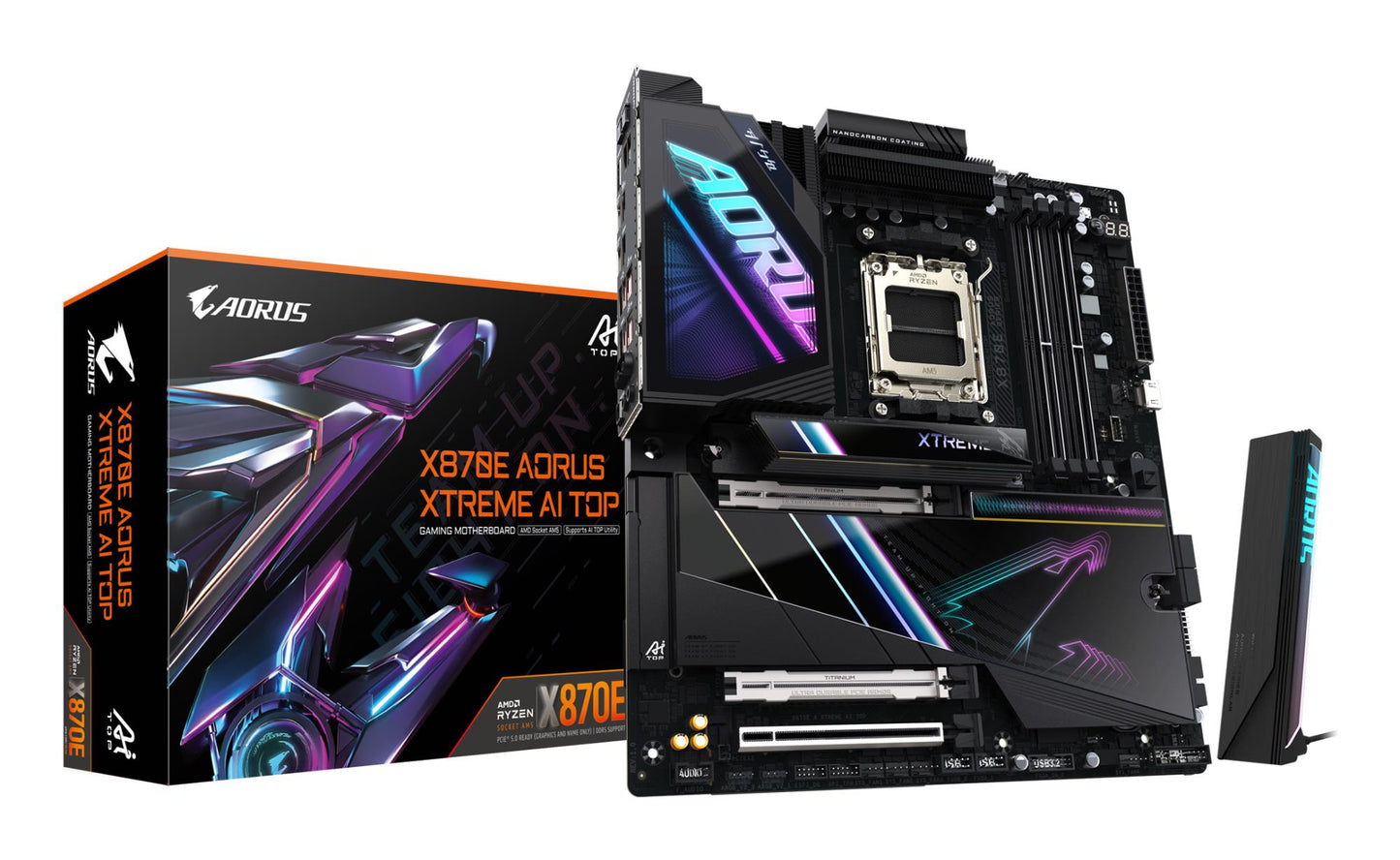 Emaplaat|GIGABYTE|AMD X870E|SAM5|EATX|Mälu DDR5|Mälu pesad 4|1xPCI-Express 4.0 4x|1xPCI-Express 4.0 8x|1xPCI-Express 5.0 16x|4xM.2|1xHDMI|2xUSB 2.0|6xUSB 3.2|2xUSB-C|1xOptiline S/PDIF|2xRJ45|2xHeliport|X870EAXTREMEAITOP