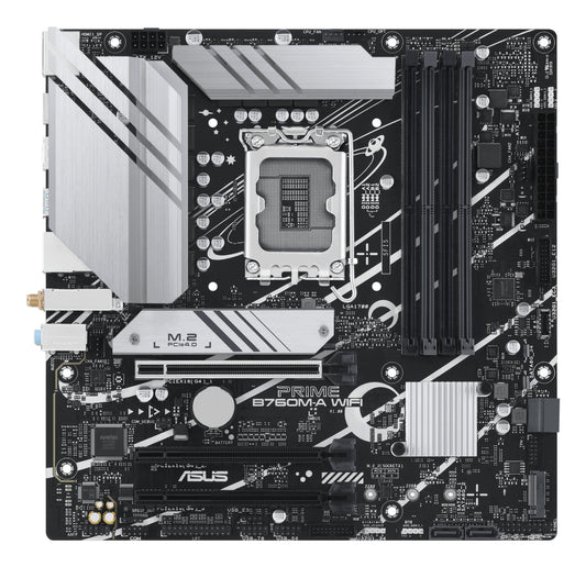 Mainboard|ASUS|Intel B760 Express|LGA1700|Micro-ATX|Memory DDR5|Memory slots 4|3xPCI-Express 4.0 16x|2xM.2|2xHDMI|1xDisplayPort|4xUSB 2.0|2xUSB 3.2|1xPS/2|1xRJ45|3xAudio port|PRIMEB760M-AWIFI
