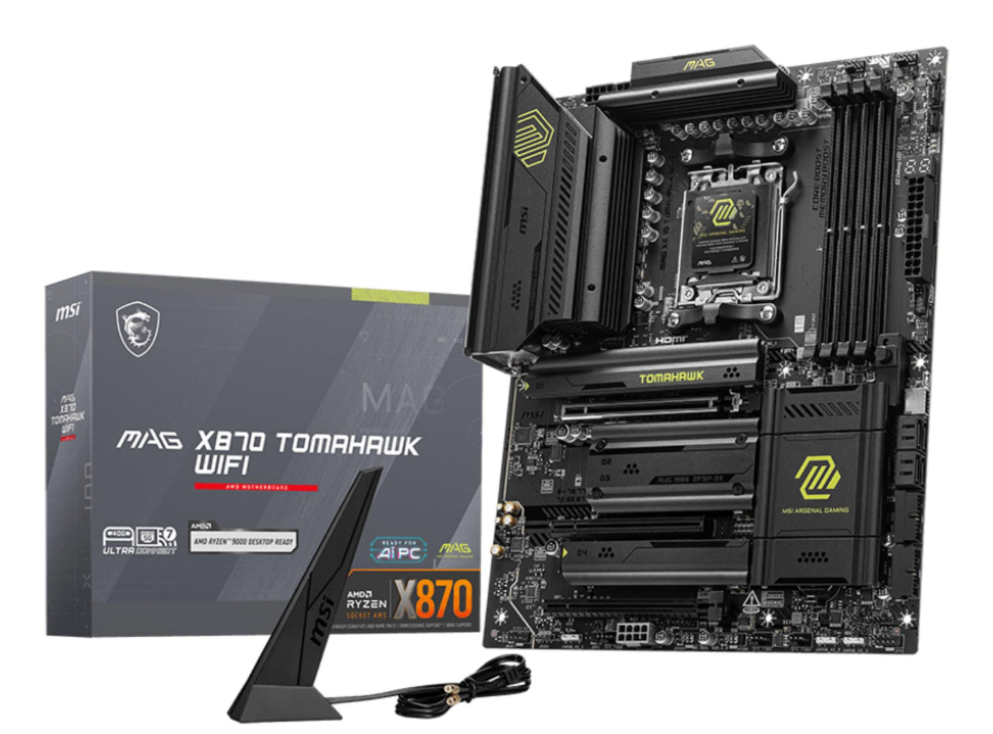 Mainboard|MSI|AMD X870|SAM5|ATX|Memory DDR5|Memory slots 4|1xPCI-Express 1x|3xPCI-Express 16x|4xM.2|1xHDMI|1xAudio-In|1xAudio-Out|4xUSB 2.0|4xUSB 3.2|3xUSB-C|1xRJ45|MAGX870TOMAHAWKWIFI