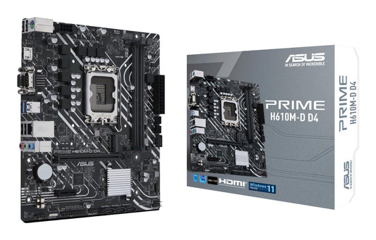 Mainboard|ASUS|Intel H610|LGA1700|MicroATX|Memory DDR4|Memory slots 2|1xPCI-Express 3.0 1x|1xPCI-Express 4.0 16x|1xM.2|1x15pin D-sub|1xHDMI|2xAudio-In|1xAudio-Out|4xUSB 2.0|2xUSB 3.2|1xCOM|1xPS/2|1xRJ45|PRIMEH610M-DD4