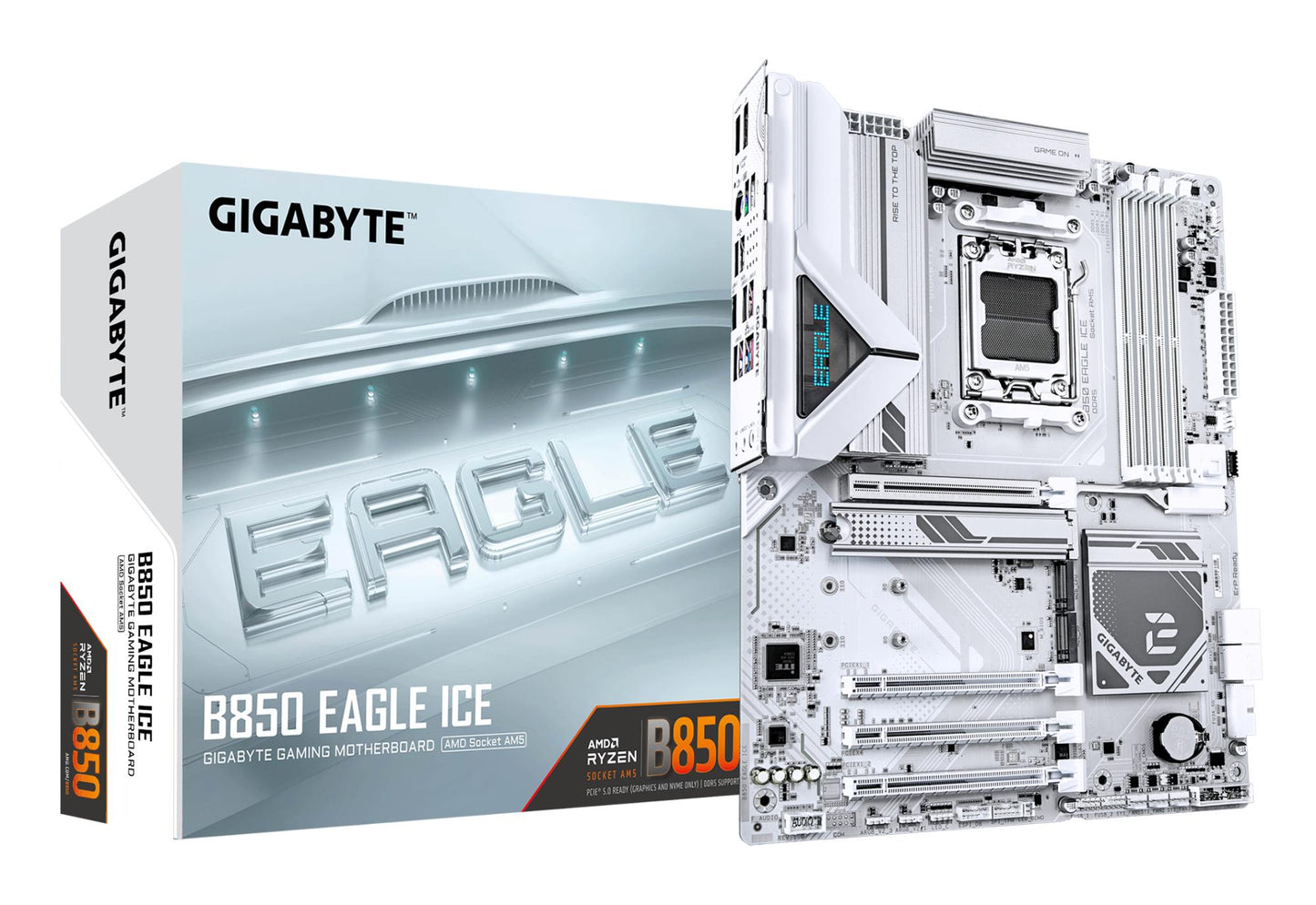 Peamine plaat|GIGABYTE|AMD B850|SAM5|ATX|Mälu DDR5|Mälu pesad 4|2xPCI-Express 3.0 1x|1xPCI-Express 4.0 4x|1xPCI-Express 5.0 16x|3xM.2|1xHDMI|1xDisplayPort|4xUSB 2.0|2xUSB 3.2|1xUSB-C|1xRJ45|3xAudio port|B850EAGLEICE