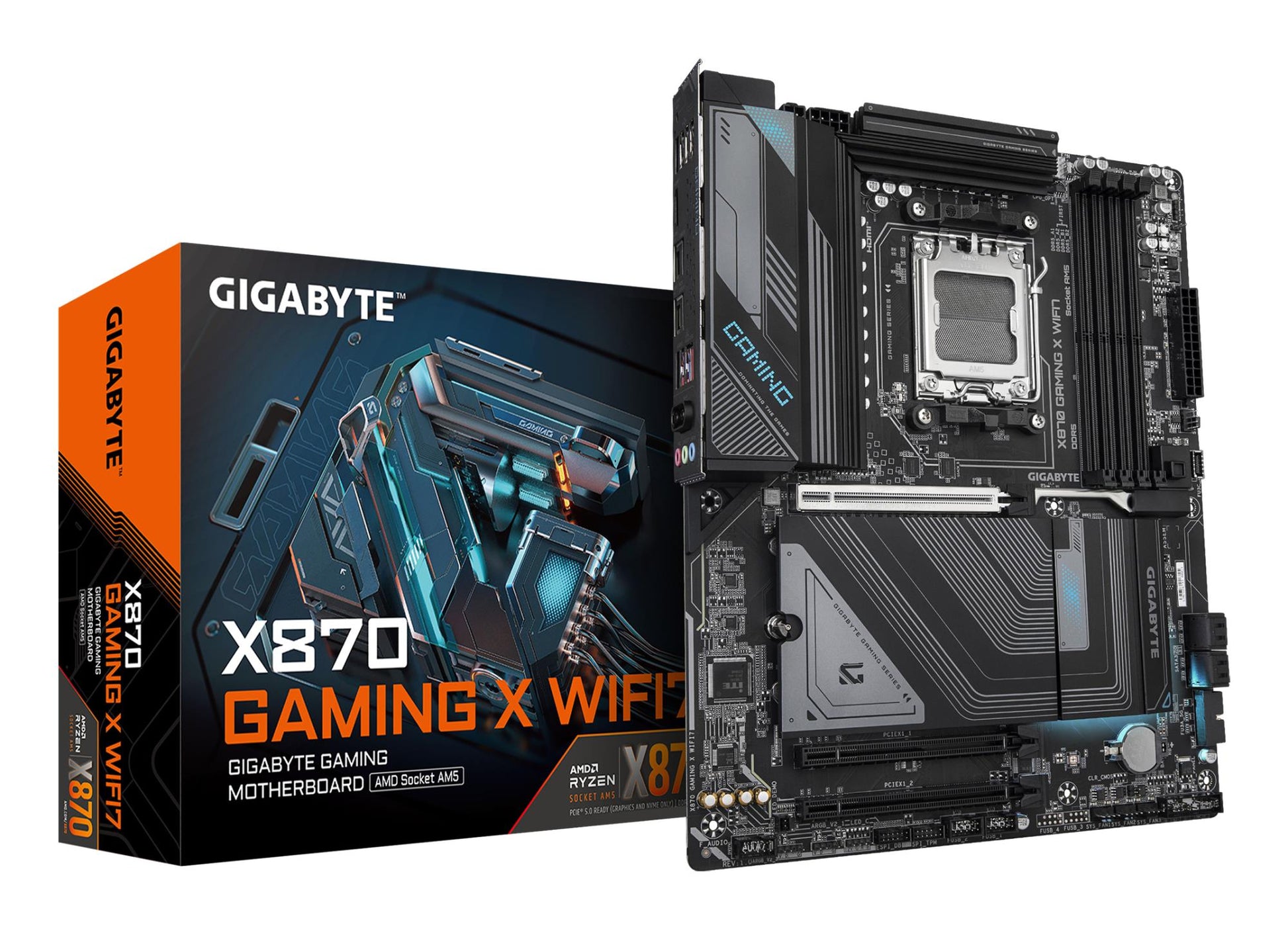 Emaplaat|GIGABYTE|AMD X870|SAM5|ATX|Mälu DDR5|Mälu pesad 4|2xPCI-Express 3.0 1x|1xPCI-Express 5.0 16x|3xM.2|1xHDMI|4xUSB 2.0|4xUSB 3.2|2xUSB-C|1xRJ45|3xHeliport|X870GAMINGXWIFI71.1