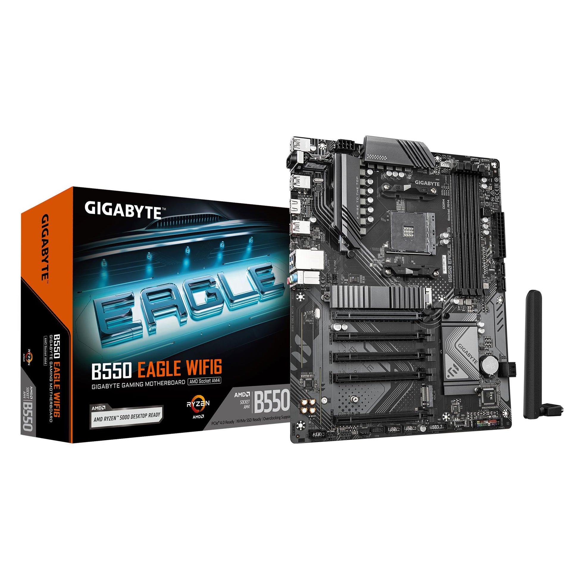 Emaplaat|GIGABYTE|AMD B550|SAM4|ATX|Mälu DDR4|Mälu pesad 4|4xPCI-Express 1x|1xPCI-Express 16x|2xM.2|1xHDMI|1xAudio-In|1xAudio-Out|1xMikrofon|4xUSB 2.0|3xUSB 3.2|1xUSB-C|1xRJ45|B550EAGLEWIFI61.0