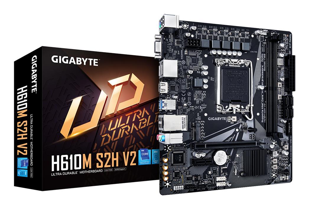 Peakaart|GIGABYTE|Intel H610|LGA1700|Micro-ATX|Mälu DDR5|Mälu pesad 2|1xPCI-Express 3.0 1x|1xPCI-Express 4.0 16x|1xM.2|1x15pin D-sub|1xHDMI|2xDisplayPort|4xUSB 2.0|2xUSB 3.2|1xPS/2|1xRJ45|3xHeliport|H610MS2HV21.0