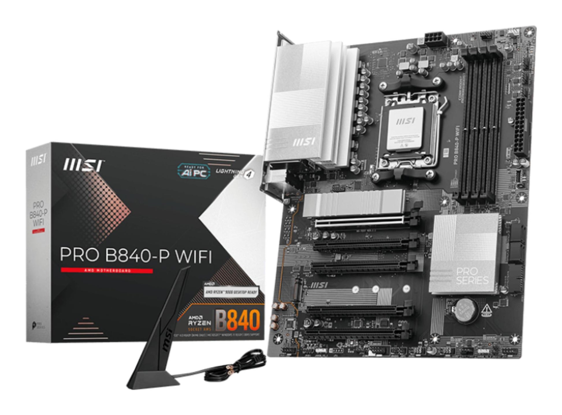 Emaplaat|MSI|AMD B840|SAM5|ATX|Mälu DDR5|Mälu pesad 4|5xPCI-Express 16x|2xM.2|1xHDMI|1xAudio-In|1xAudio-Out|1xMikrofon|4xUSB 2.0|3xUSB 3.2|1xUSB-C|1xRJ45|PROB840-PWIFI