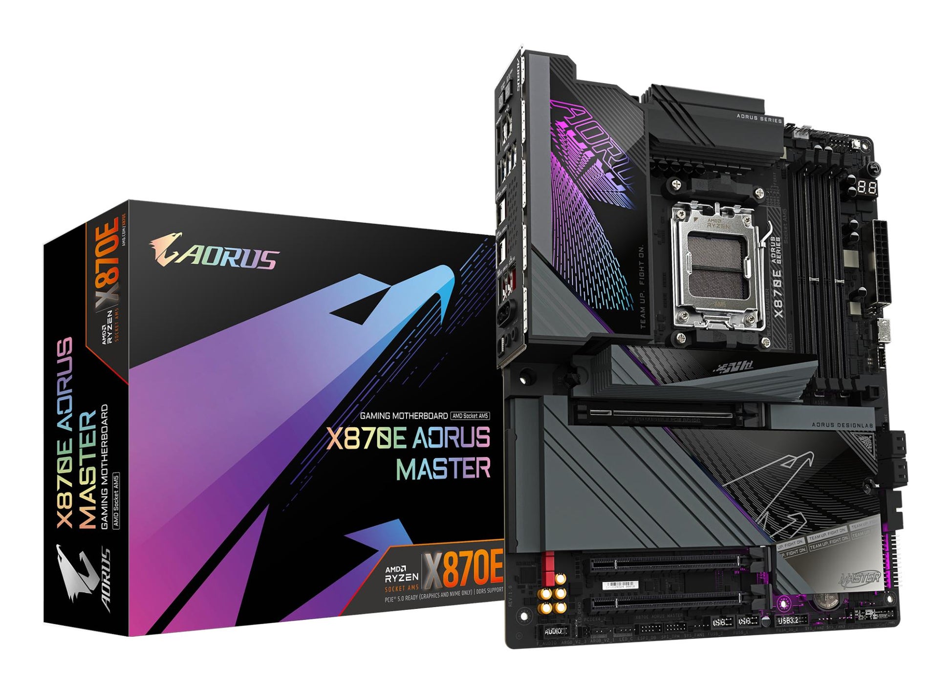 Emaplaat|GIGABYTE|AMD X870E|SAM5|ATX|Mälu DDR5|Mälu pesad 4|1xPCI-Express 3.0 4x|1xPCI-Express 4.0 4x|1xPCI-Express 5.0 16x|4xM.2|1xHDMI|2xUSB 2.0|8xUSB 3.2|2xUSB-C|1xOptiline S/PDIF|1xRJ45|2xHeliport|X870EAORUSMASTER