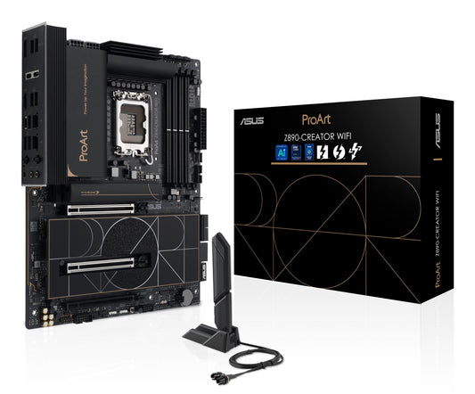 Mainboard|ASUS|Intel Z890|LGA1851|ATX|Memory DDR5|Memory slots 4|1xPCI-Express 4.0 16x|2xPCI-Express 5.0 16x|5xM.2|1xHDMI|1xDisplayPort|1xAudio-In|1xAudio-Out|1xUSB 2.0|6xUSB 3.2|3xUSB-C w/Thunderbolt|1xRJ45|PROARTZ890-CREATORWIFI
