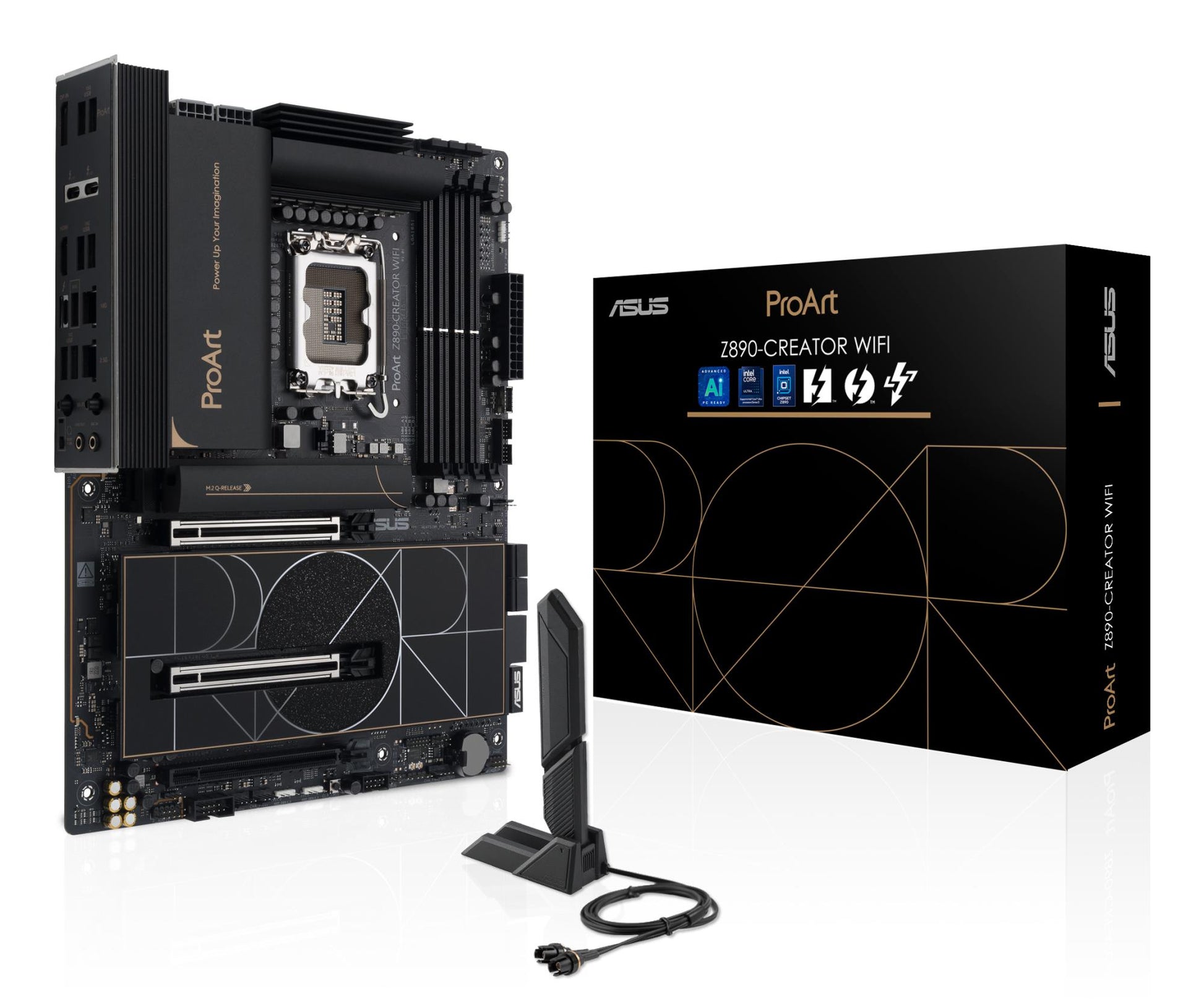Mainboard|ASUS|Intel Z890|LGA1851|ATX|Memory DDR5|Memory slots 4|1xPCI-Express 4.0 16x|2xPCI-Express 5.0 16x|5xM.2|1xHDMI|1xDisplayPort|1xAudio-In|1xAudio-Out|1xUSB 2.0|6xUSB 3.2|3xUSB-C w/Thunderbolt|1xRJ45|PROARTZ890-CREATORWIFI