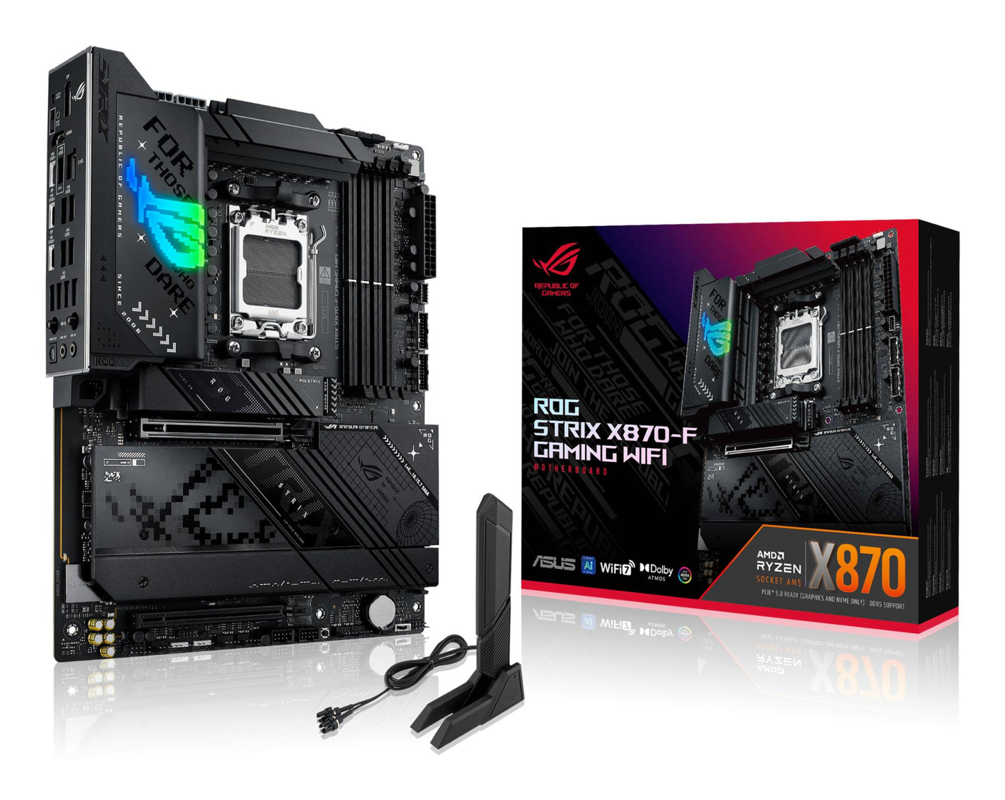 Mainboard|ASUS|AMD X870|SAM5|ATX|Memory DDR5|Memory slots 4|1xPCI-Express 4.0 16x|1xPCI-Express 5.0 16x|4xM.2|1xHDMI|1xDisplayPort|1xAudio-In|1xAudio-Out|5xUSB 3.2|1xUSB-C|2xUSB4|1xRJ45|ROGSTRIXX870-FGAMWIFI