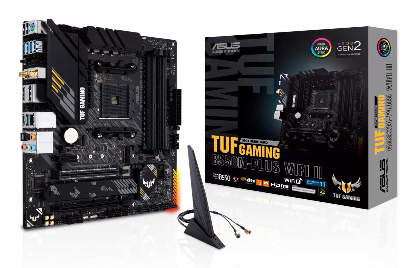 Emaplaat|ASUS|AMD B550|SAM4|MicroATX|Mälu DDR4|Mälu pesad 4|1xPCI-Express 3.0 1x|1xPCI-Express 3.0 16x|1xPCI-Express 4.0 16x|2xM.2|1xHDMI|1xDisplayPort|2xUSB 2.0|5xUSB 3.2|1xUSB type C|1xPS/2|1xOptical S/PDIF|1xRJ45|5xAudio port|TUFGAMB550MPLUSWIFIII