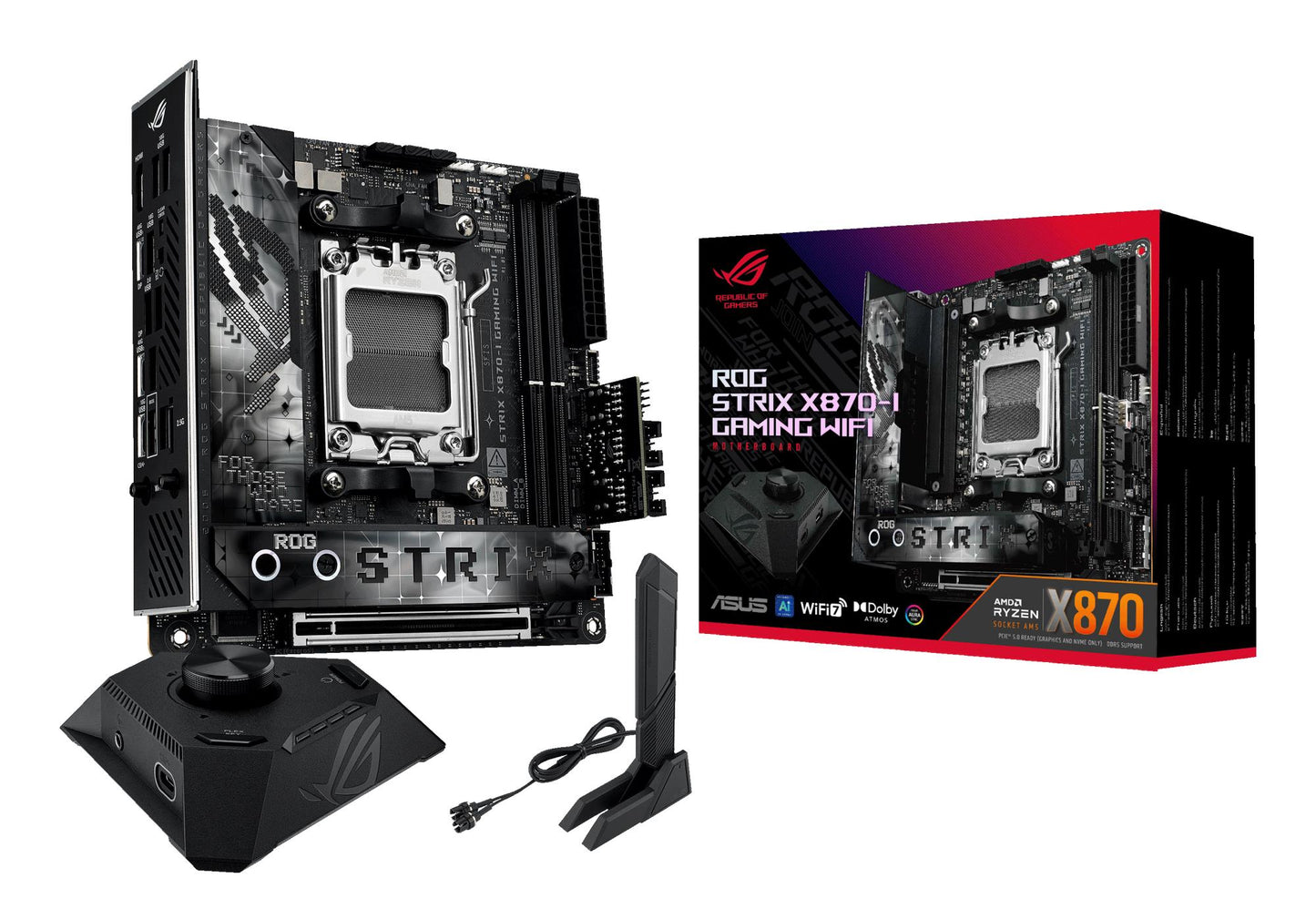 Mainboard|ASUS|AMD X870|SAM5|Mini-ITX|Memory DDR5|Memory slots 2|1xPCI-Express 4.0 16x|1xPCI-Express 5.0 16x|2xM.2|1xHDMI|3xUSB 3.0|4xUSB 3.2|1xUSB-C|2xUSB4|1xRJ45|ROGSTRIXX870-IGAMWIFI