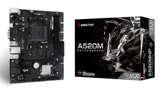Mainboard|BIOSTAR|AMD A520|SAM4|Micro-ATX|Memory DDR4|Memory slots 2|2xPCI-Express 3.0 1x|1xPCI-Express 3.0 16x|1xM.2|1x15pin D-sub|1xHDMI|4xUSB 2.0|2xUSB 3.2|1xPS/2|1xRJ45|3xAudio port|A520MHP