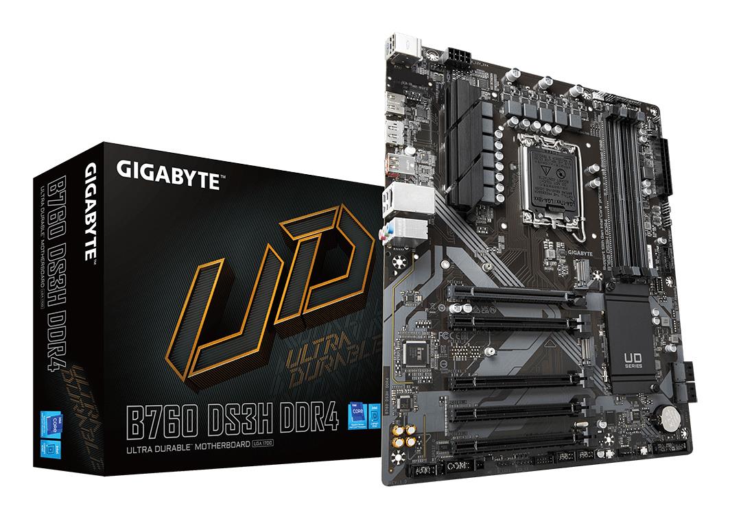 Peamine plaat|GIGABYTE|Intel B760 Express|LGA1700|ATX|Mälu DDR4|Mälu pesad 4|4xPCI-Express 3.0 1x|1xPCI-Express 4.0 16x|2xM.2|1xHDMI|1xDisplayPort|4xUSB 2.0|1xUSB 3.2|1xUSB-C|1xPS/2|1xRJ45|3xHeliport|B760DS3HDDR4