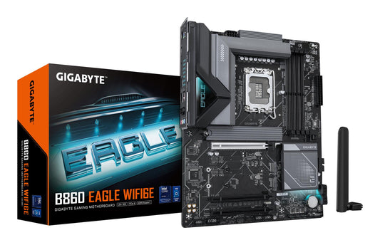 Mainboard|GIGABYTE|Intel B860 Express|LGA1851|ATX|Memory DDR5|Memory slots 4|3xPCI-Express 16x|3xM.2|1xHDMI|1xDisplayPort|1xAudio-In|1xAudio-Out|1xMicrophone|4xUSB 2.0|1xUSB 3.2|1xUSB-C|1xPS/2|1xRJ45|B860EAGLEWIFI6E1.0