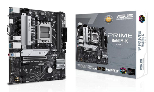 Mainboard|ASUS|AMD B650|SAM5|Micro-ATX|Memory DDR5|Memory slots 2|2xPCI-Express 4.0 1x|1xPCI-Express 4.0 16x|2xM.2|1x15pin D-sub|1xHDMI|4xUSB 2.0|4xUSB 3.2|1xPS/2|1xRJ45|3xAudio port|PRIMEB650M-K