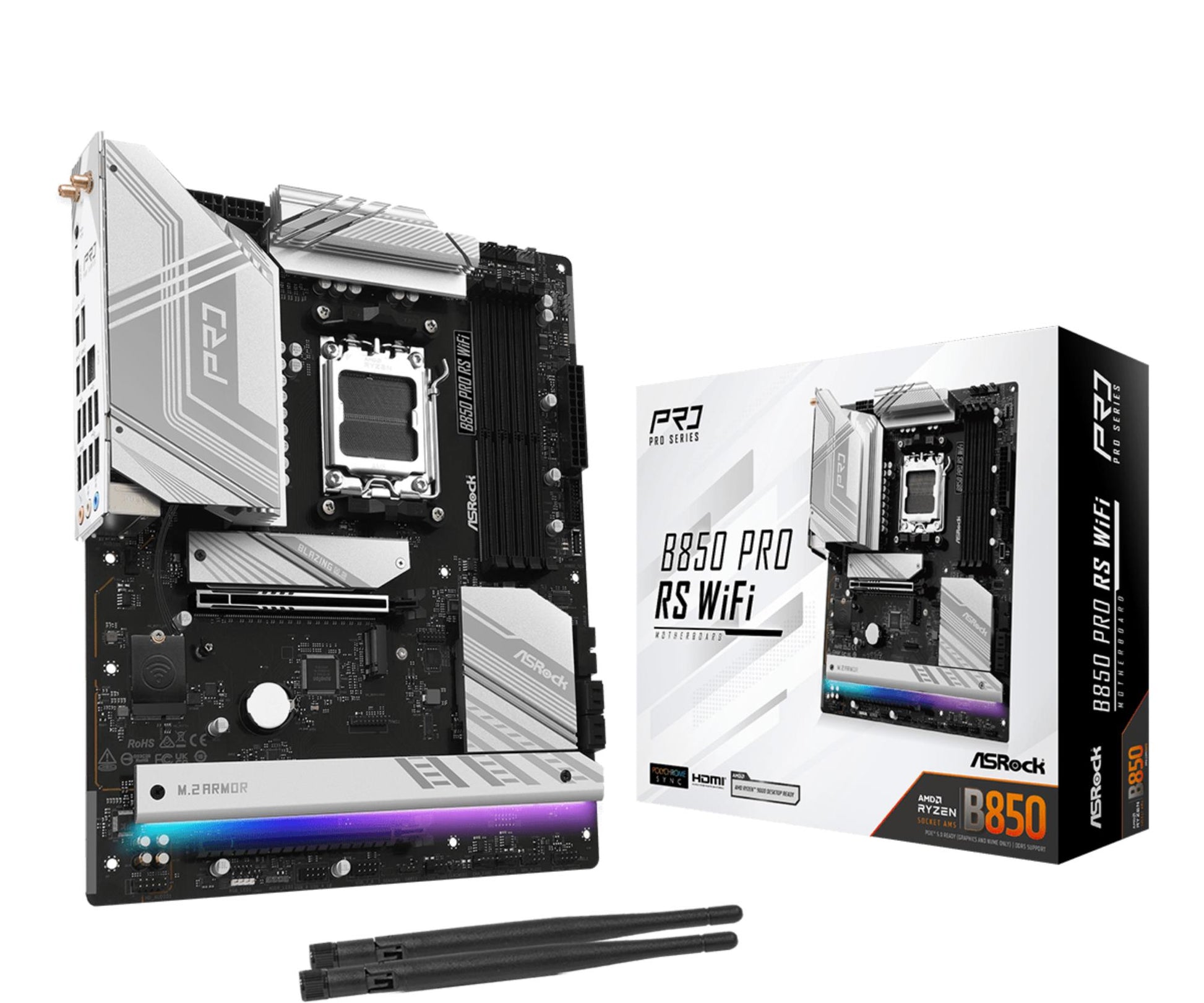 Peamine plaat|ASROCK|AMD B850|SAM5|ATX|Mälu DDR5|Mälu pesad 4|1xPCI-Express 4.0 16x|1xPCI-Express 5.0 16x|1xM.2|1xHDMI|1xAudio-In|1xAudio-Out|1xMikrofon|6xUSB 2.0|4xUSB 3.2|2xUSB-C|1xRJ45|B850PRORSWIFI