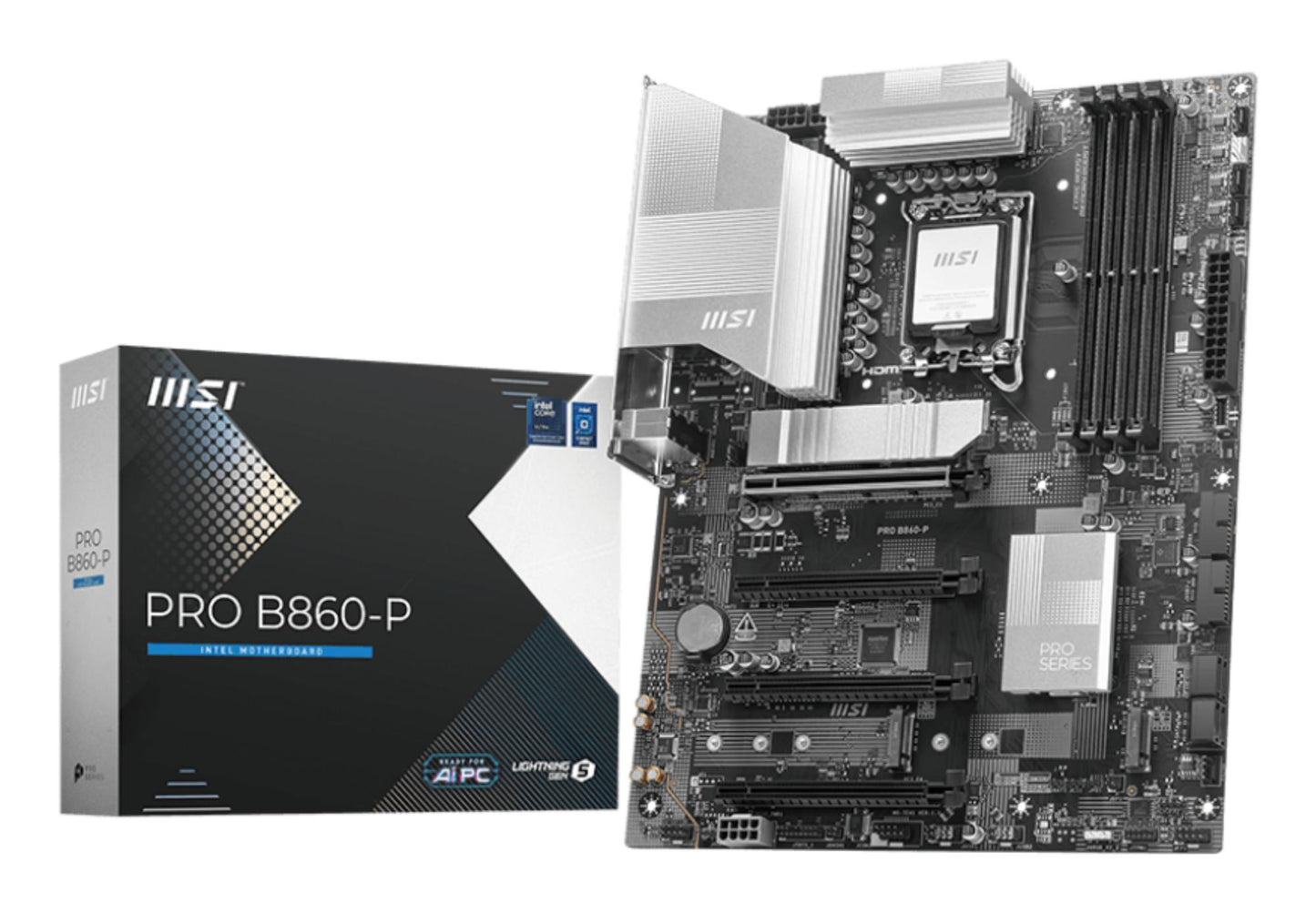Peamine plaat|MSI|Intel B860 Express|LGA1851|ATX|Mälu DDR5|Mälu pesad 4|4xPCI-Express 16x|1xHDMI|1xDisplayPort|1xAudio-In|1xAudio-Out|1xMicrophone|4xUSB 2.0|2xUSB 3.0|2xUSB 3.2|1xUSB-C Thunderboltiga|1xRJ45|PROB860-P