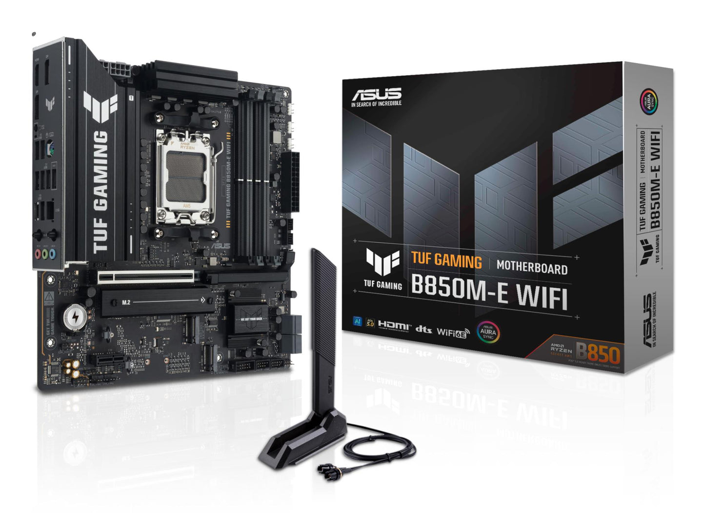 Peamine plaat|ASUS|AMD B850|SAM5|Micro-ATX|Mälu DDR5|Mälu pesad 4|1xPCI-Express 4.0 1x|1xPCI-Express 4.0 16x|1xPCI-Express 5.0 16x|3xM.2|1xHDMI|2xDisplayPort|4xUSB 2.0|2xUSB 3.2|2xUSB-C|1xPS/2|1xRJ45|3xAudio port|TUFGAMINGB850M-EWIFI