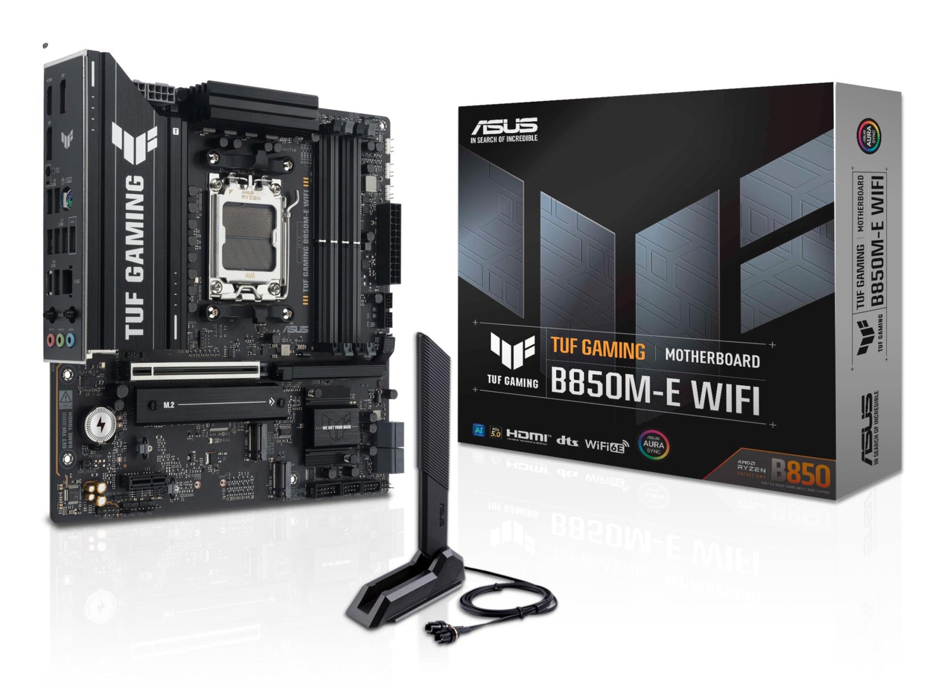 Peamine plaat|ASUS|AMD B850|SAM5|Micro-ATX|Mälu DDR5|Mälu pesad 4|1xPCI-Express 4.0 1x|1xPCI-Express 4.0 16x|1xPCI-Express 5.0 16x|3xM.2|1xHDMI|2xDisplayPort|4xUSB 2.0|2xUSB 3.2|2xUSB-C|1xPS/2|1xRJ45|3xAudio port|TUFGAMINGB850M-EWIFI
