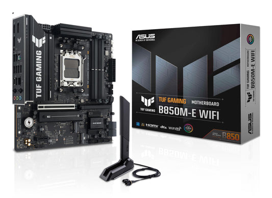 Mainboard|ASUS|AMD B850|SAM5|Micro-ATX|Memory DDR5|Memory slots 4|1xPCI-Express 4.0 1x|1xPCI-Express 4.0 16x|1xPCI-Express 5.0 16x|3xM.2|1xHDMI|2xDisplayPort|4xUSB 2.0|2xUSB 3.2|2xUSB-C|1xPS/2|1xRJ45|3xAudio port|TUFGAMINGB850M-EWIFI