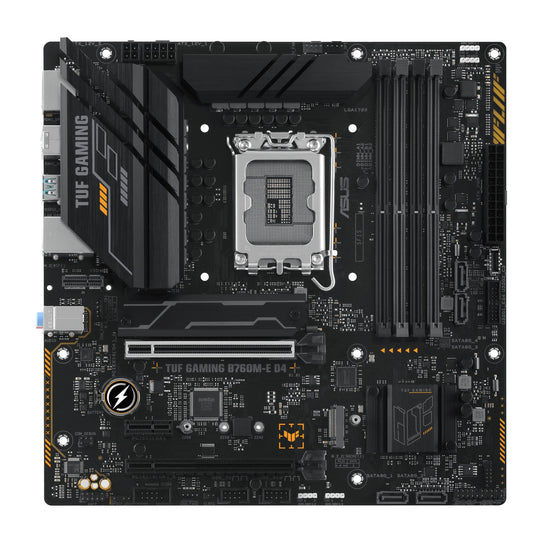 Mainboard|ASUS|Intel B760 Express|LGA1700|Micro-ATX|Memory DDR4|Memory slots 4|1xPCI-Express 4.0 1x|2xPCI-Express 4.0 16x|2xM.2|1xHDMI|1xDisplayPort|2xUSB 2.0|4xUSB 3.2|1xPS/2|1xRJ45|3xAudio port|TUFGAMINGB760M-ED4