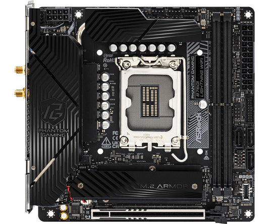 Mainboard|ASROCK|Intel B760 Express|LGA1700|Mini-ITX|Memory DDR5|Memory slots 2|1xPCI-Express 5.0 16x|3xM.2|1xHDMI|1xDisplayPort|5xUSB 3.2|1xUSB-C|1xOptical S/PDIF|1xRJ45|2xAudio port|B760ILIGHTNINGWIFI
